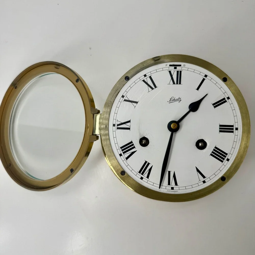 Schatz Brass Nautical Royal Ship's Clock antique Maritime Porthole Style German